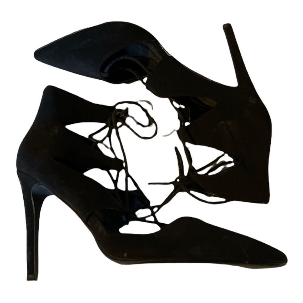 Derek Heart From H&M Sophia Black Lace Up Stiletto Spike Heels 8.5 - Picture 8 of 14